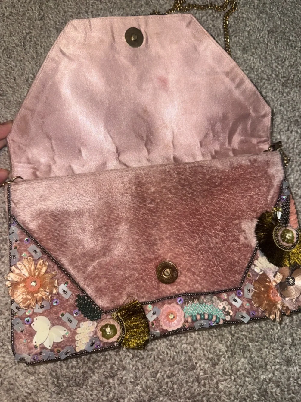 Lulu's Pink Floral Sequin Embellished Clutch